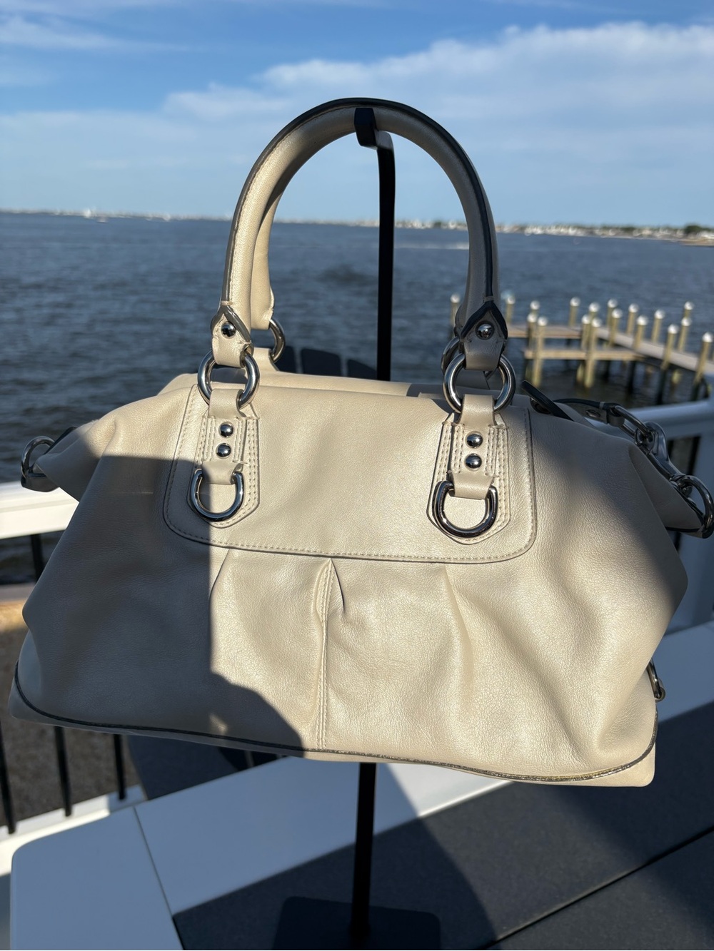 Coach Cream Leather Satchel with Silver Hardware